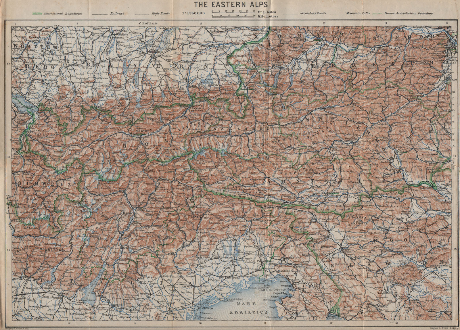 EASTERN ALPS. OSTALPEN topo-map. Austria Österreich Italy Tirol Tyrol 1927